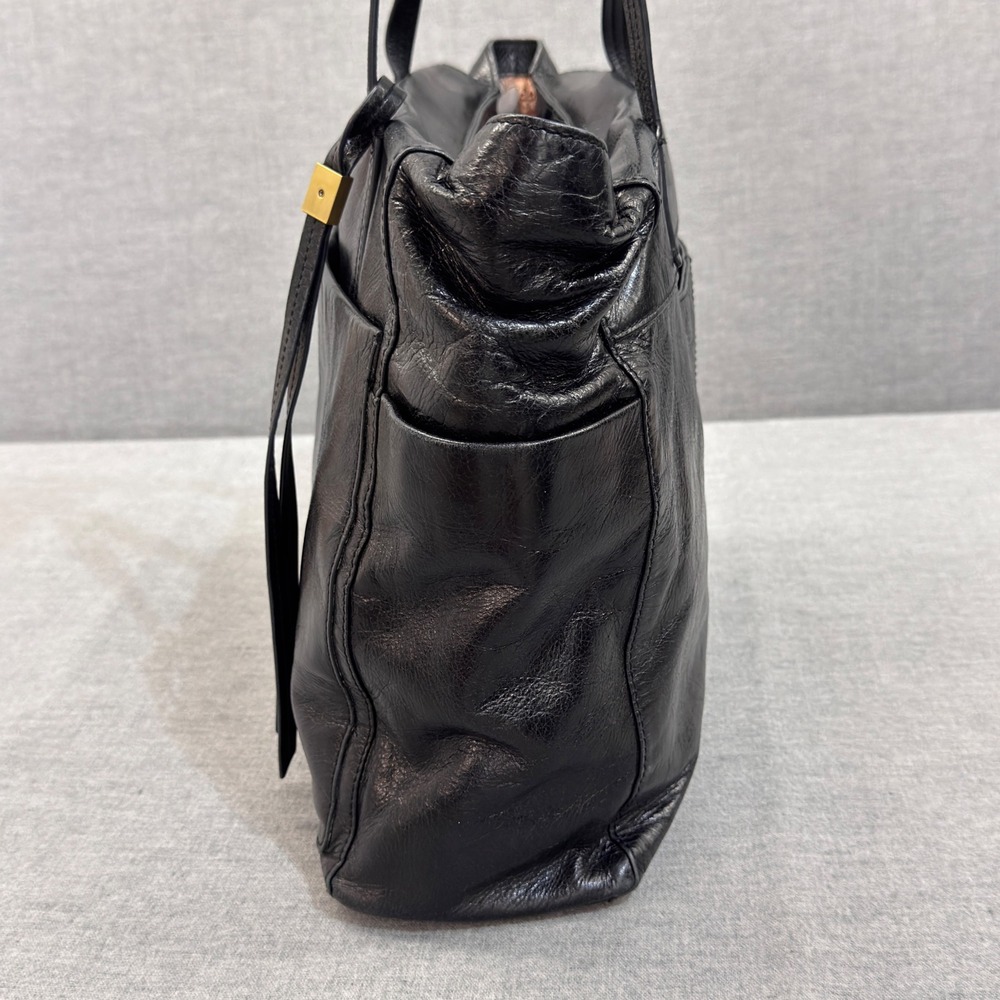 Hobo International Black Leather Tote Shoulder Bag Large Pocket Book Brass Zip - Picture 5 of 13